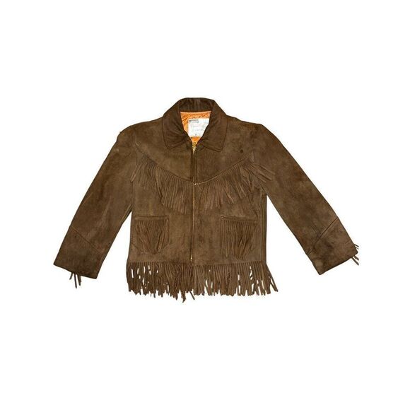 Vintage 1960’s Montgomery Ward Suede Fringe Girls Lined Leather Jacket Size12-14 - Picture 15 of 16